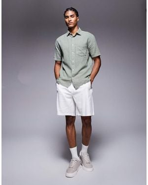 Bershka Linen Short - Blue