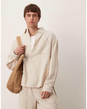 ASOS Camisa Color Arena Extragrande De Manga Larga De Tejido Efecto Lino De -Neutro