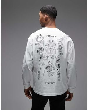 AllSaints Terra Long Sleeve Graphic Logo T-shirt With Back Print - Grey