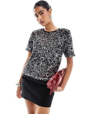 Morgan Velvet Sequin Short Sleeve T-shirt - Grey