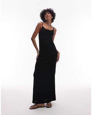 TOPSHOP Crinkle Tie Front Cami Maxi Dress - Black
