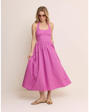 Nobody's Child Hallie Cotton Rich Halter Neck Ruched Skirt Midi Dress - Pink