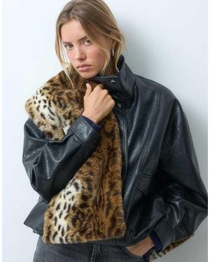 ASOS Sjaal Met Imitatiebont En Doorsteeksluiting Met Luipaardprint - Grijs