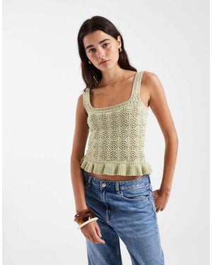 New Look Knitted Square Neck Singlet - Green