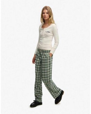 Superdry Cotton Check Elastic Trousers - Green