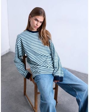 TOPSHOP Striped Long Sleeve Slouchy Skater Tee - Blue