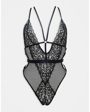 Ann Summers – obsession – body aus spitze und grobem netzstoff - Schwarz