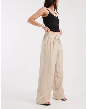 Vero Moda Woven Pleat Front Tailored Trouser With Tie Waist - Natural
