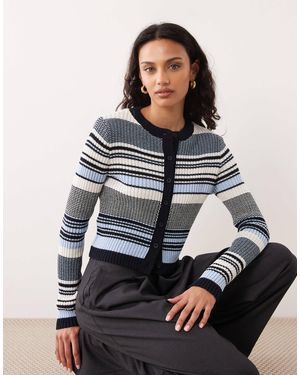Mango – gestreifte strickjacke - Grau