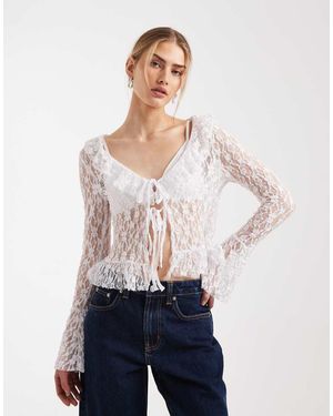Miss Selfridge Ruffle Tie Front Top - White