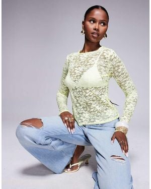 Missy Empire Floral Sheer Lace Long Sleeve Top - Yellow