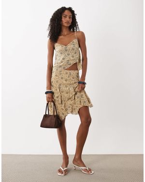 Motel Luisa Winding Floral Floaty Midi Skirt - Natural