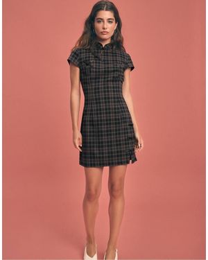 Stradivarius Check Print Stand Collar Short Dress - Black