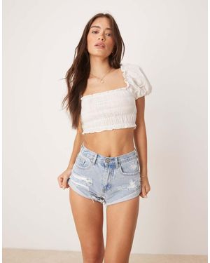 Glamorous Distressed Denim Shorts - Blue
