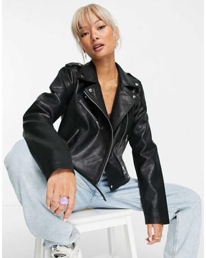 Noisy May Faux Leather Look Biker Jacket - Black