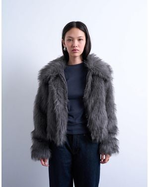TOPSHOP – bomberjacke aus kunstpelz - Blau