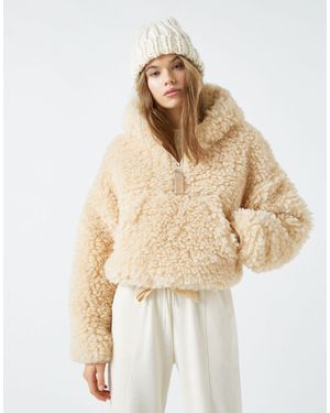 Pull&Bear Cropped Pluizig Borgjack - Wit