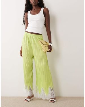 ASOS Mix & Match Plisse Straight Leg Pants - Green