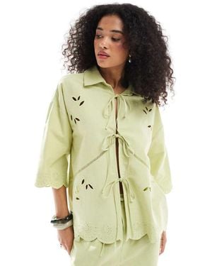 Native Youth Scallop Edge Tie Detail Blouse - Green