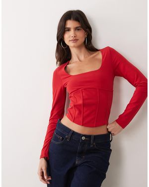 Miss Selfridge Long Sleeve Corset Detail Top - Red