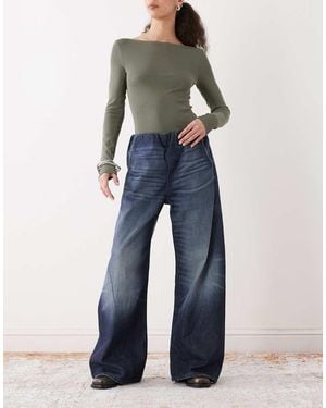 Weekday Denim Wide Leg Joggers Without Waistband - Blue