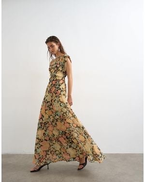 TOPSHOP Pleated Open Back Maxi Dress - Multicolor
