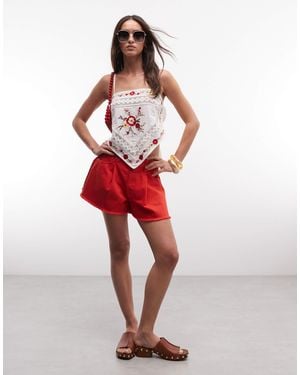 ASOS Denim Frayed Hem Short - Red