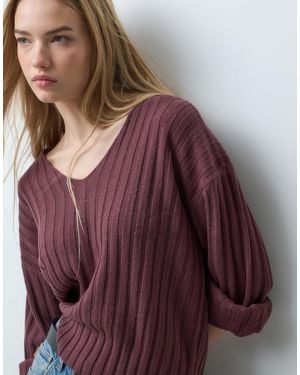 Jdy Gerippter pullover mit v-ausschnitt - Lila