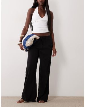 Mango Teen Linen Mix Tie Waist Straight Trouser - Black