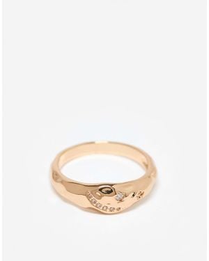 ASOS Asos Design Curve Ring With Molten Texture And Cz Stones - White