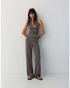 Pull&Bear Crepe Straight-Leg Trousers - Grey