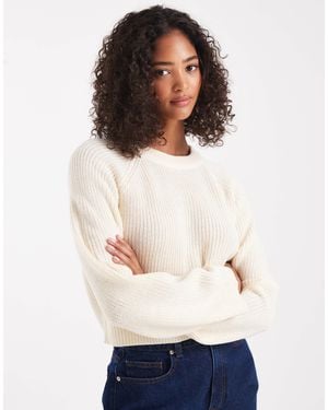 Brave Soul Boxy Fit Knitted Crew Neck Sweater - White