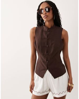 ASOS Linen Blend Mandarin Collar Tank Top - Brown