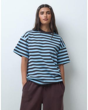 4505 Icon oversize-t-shirt aus schwerer baumwolle mit quick-dry-finish und streifen - Blau