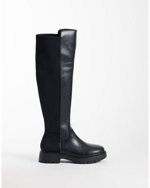 London Rebel Orah Stretch Chunky Knee Boots - Black