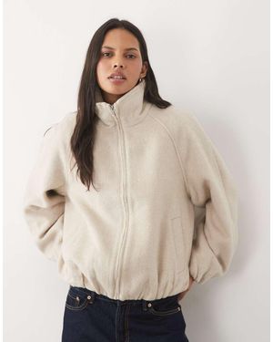 ASOS Funnel Neck Bubble Hem Jacket With Wool - Natural