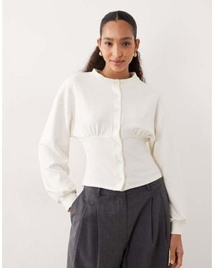 ASOS Cinched Sweat Button Through Top - White