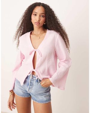 Jdy Camisa Con Lazadas Delanteras De Bambula De - Rosa
