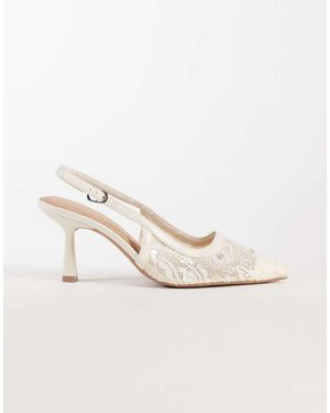 New Look Slingback Schoenen Van Kant En Mesh Met Hak - Naturel