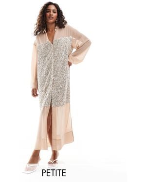 Never Fully Dressed Petite Lila Sequin Shirt Midaxi Dress - White