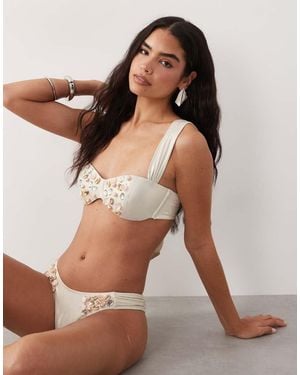 ASOS Pearlescent Bikini Top With Shell Detail - Brown