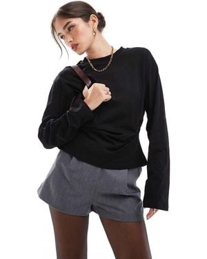 ASOS Corset Waist Long Sleeve Tee - Black