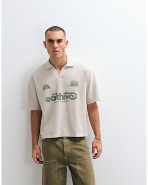 ASOS Super Heavyweight Boxy Oversized Polo With Soccer Graphic - Gray