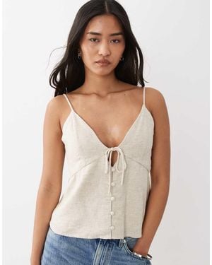 Abercrombie & Fitch Linen Blend V Neck Cami Top - Natural