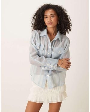 Ghospell Sheer Organza Pocket Blouse - White