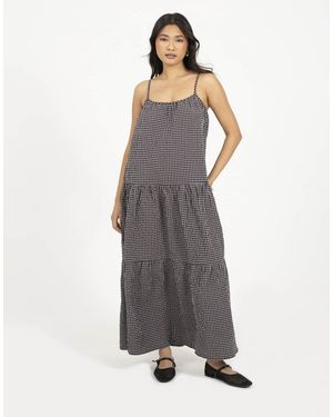 Brave Soul Kariertes, trägerloses smock-midikleid mit stufen - Grau