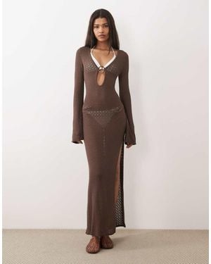 Abercrombie & Fitch Crochet Maxi Coverup Dress - Brown