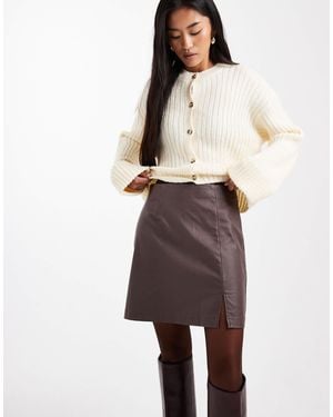 Object Coated Leather-look Mini Skirt - Brown