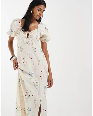 Vero Moda Puff Sleeve Tie Front Detail Maxi Dress - White