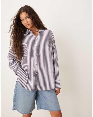 Aware Camicia Oxford Oversize Vestibilità Boyfriend A Righe Bordeaux - Viola
